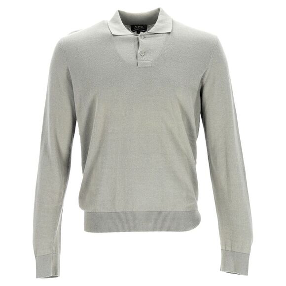 A.P.C. Long Sleeve Polo Shirt in Grey Cotton